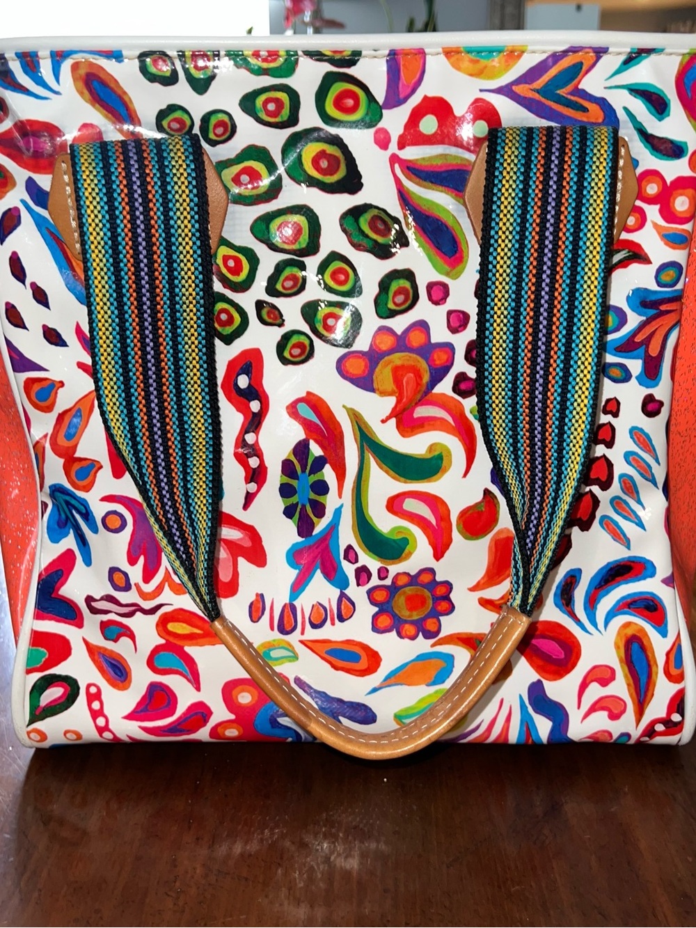Consuela Multicolor Floral Paisley
Tote with Striped Handles